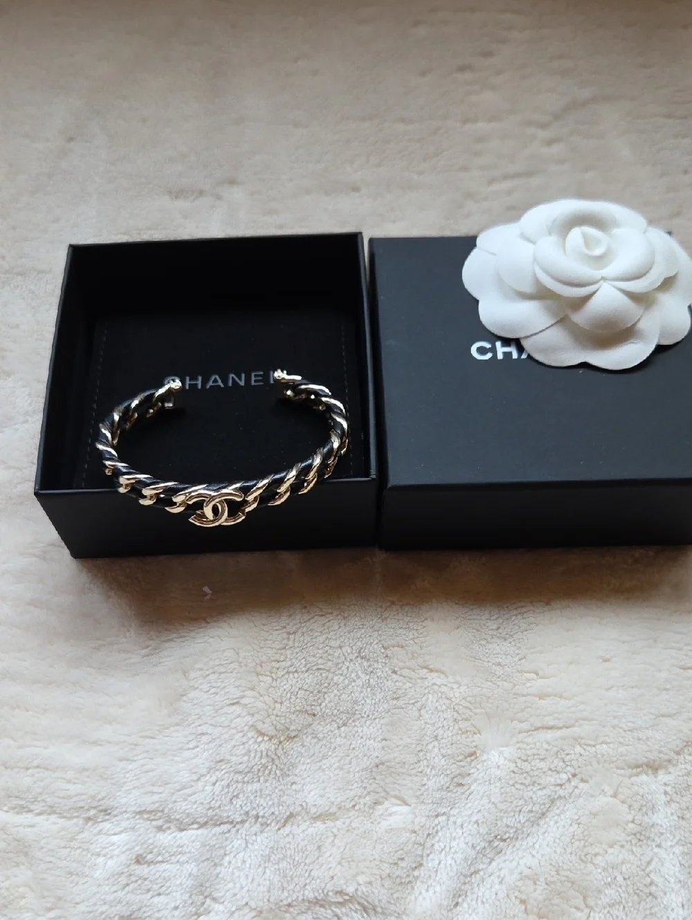 CHANEL Cocomark B26C Bangle M GP x Leather Gx Black Authentic - Picture 3 of 5